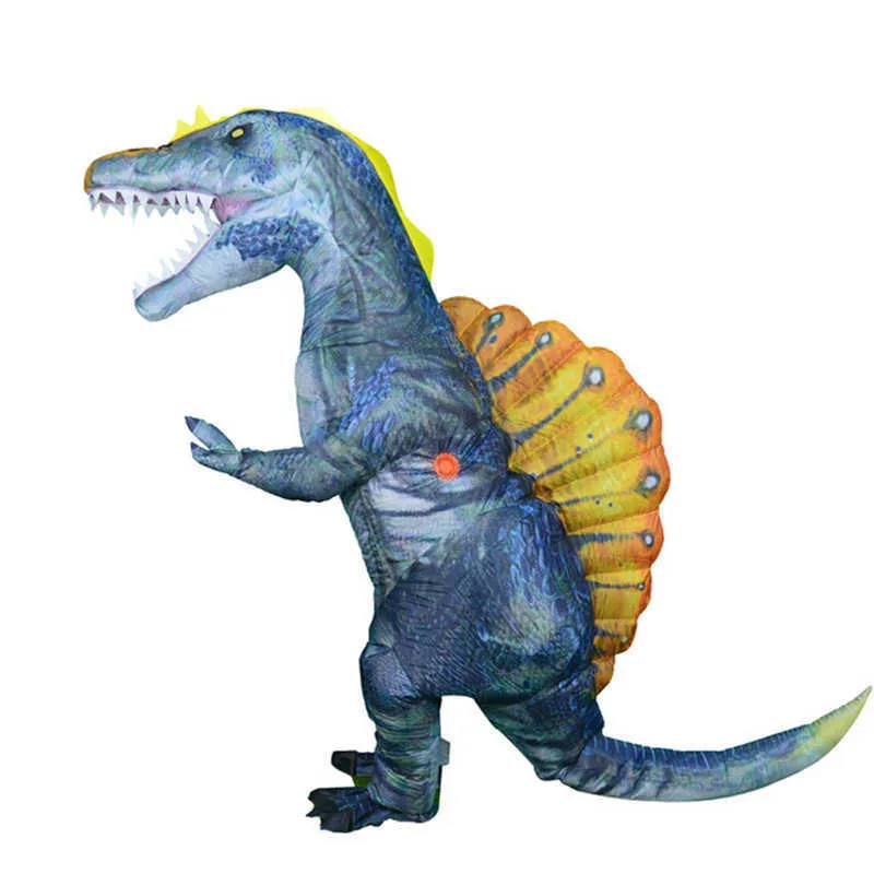 2020Newest Triceratops Cosplay T Rex Dino Spinosaurus Uppblåsbara kostym för vuxen Kid Fancy Dress Up Halloween Party Anime Suit Y0827