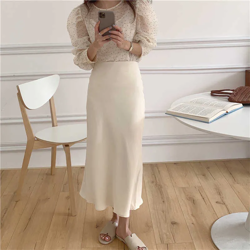 Сплошная мода высокая талия A-Line Trumpet OL Streetwear Повседневная русалка офисная леди женщины длинные юбки 210525