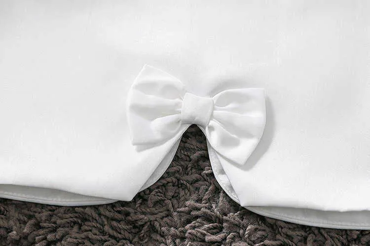 Kids Girls Long Sleeves Satin Jacket Wedding Formal Party White Bolero Beading Bow Coat Shrug Wrap Accessories Dress Capes 211011