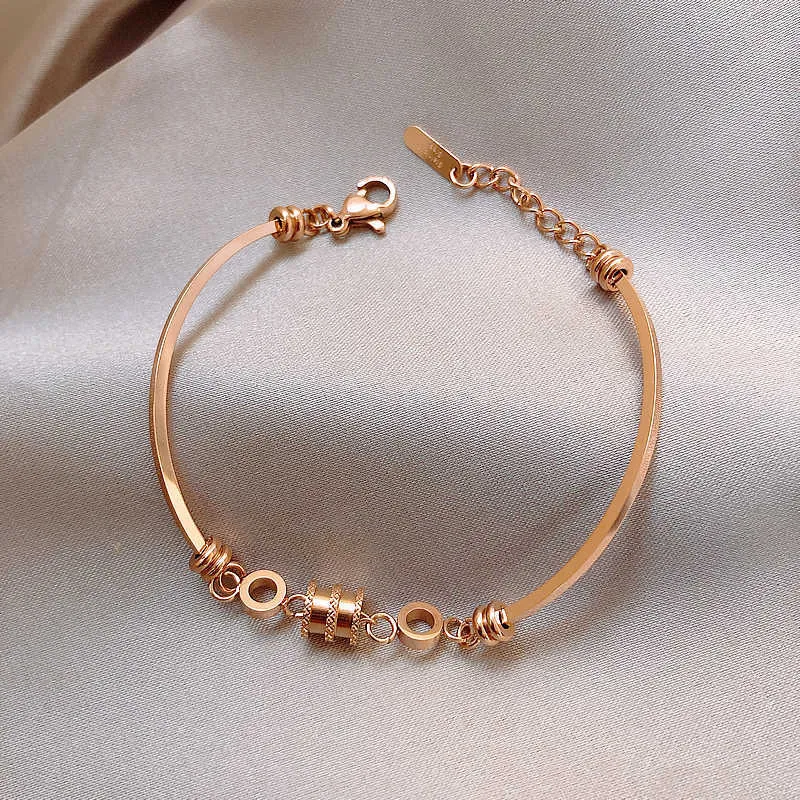 Ze stali nierdzewnej Różowe złoto bransoletki Moda Metalowa Łańcuch Geometryczny Koralik Bransoletki Biżuteria Dla Kobiet Akcesoria Q0719