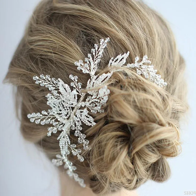 SLBRIDAL Gioielli da donna con strass di cristallo color argento fatti a mano, fermagli capelli, copricapo da sposa, accessori capelli