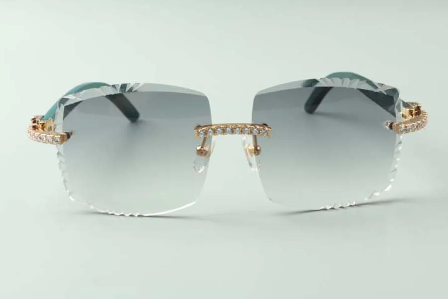 2021 Ontwerpers Eindeloze diamanten zonnebril 3524022 Snijdlens Natuurlijke groenblauw houten bril Maat 58-18-135mm252V