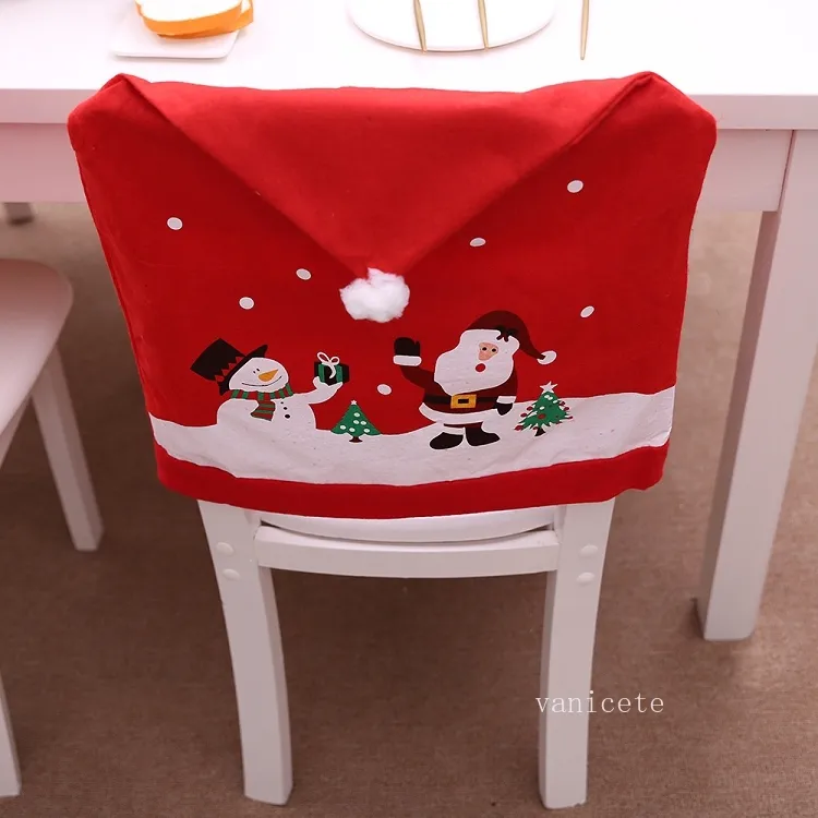 Bomboniera nuova sedia non tessuta set cartone animato vecchio pupazzo di neve coprisedia cappello natalizio T2I53218