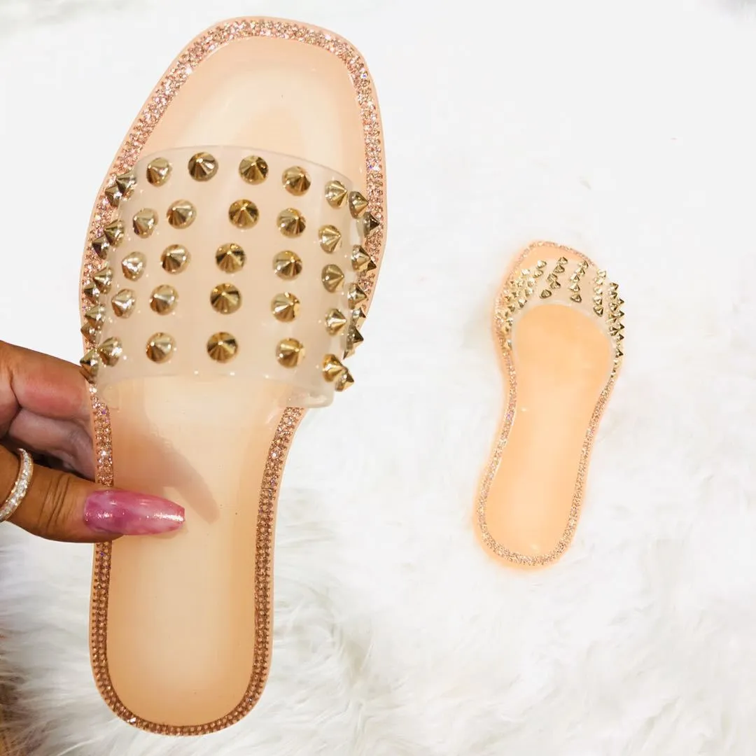 Fashion Rivet tofflor med Diamante strand sandaler för kvinnor sommar tofflor högkvalitativt speciellt design dagligen slitage