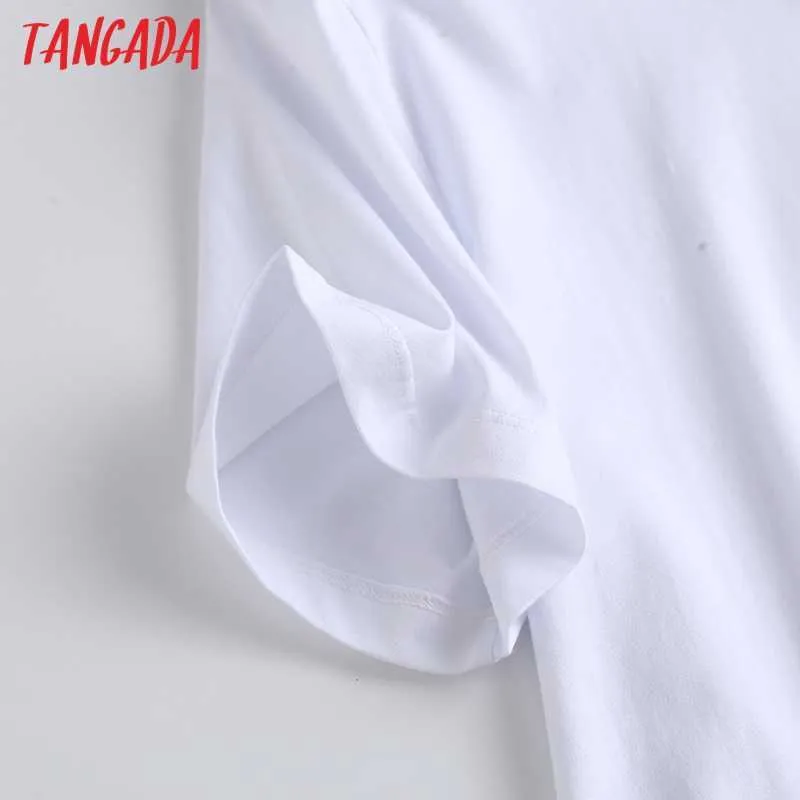 Tangada Mujeres de alta calidad de algodón de verano camiseta de manga corta O cuello Tees Ladies Casual Tee Shirt Street Wear Top 6D39 210609