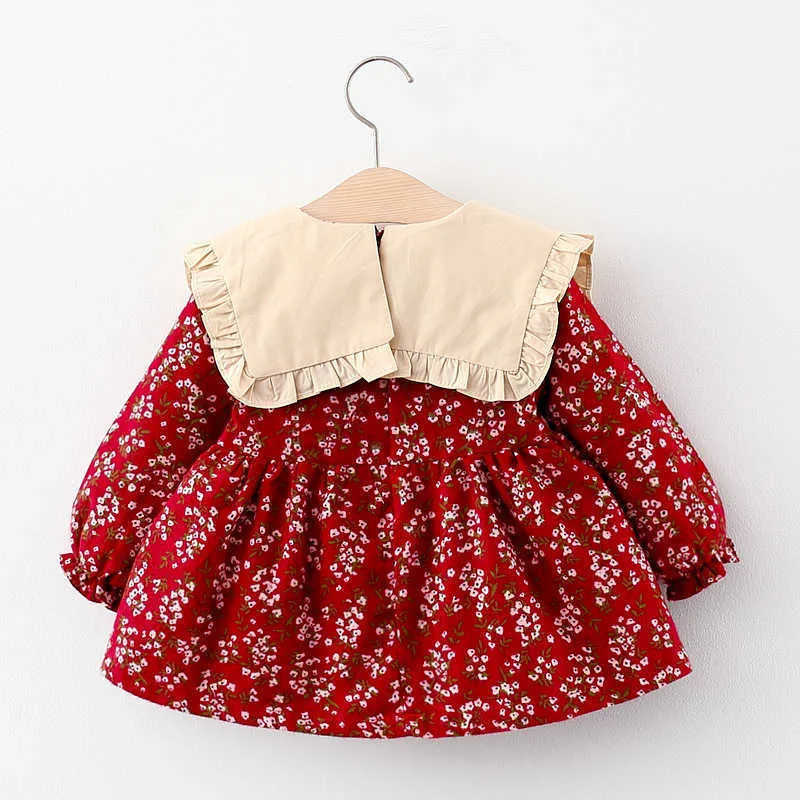 2020 automne 0-4Y enfants bébé filles robes Vintage col à volants nœud petit imprimé fleuri à manches longues robe trapèze vêtements décontractés Q0716