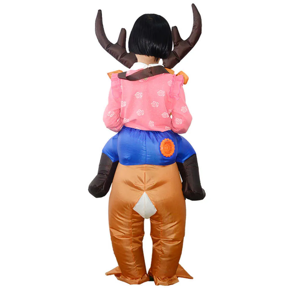 Kids Christmas Decor Reindeer Inflatable Costume Suit Blow Up Inflatable Dress Jumpsuit for Dress Up Party Inflatable Costume Q0910