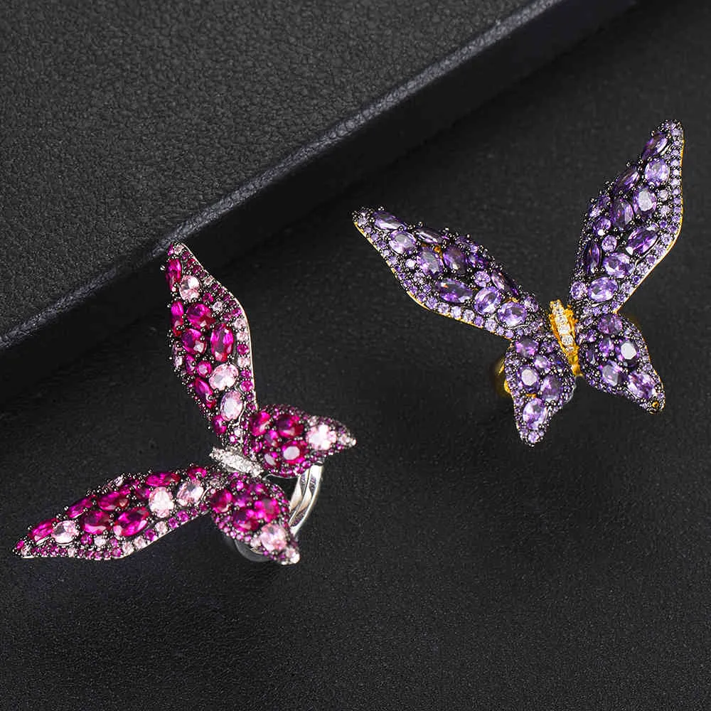 GODKI coréen luxe papillon anneaux pour femmes mariée fiançailles mariage cubique Zircon Dubai accessoires bague bijoux 2020