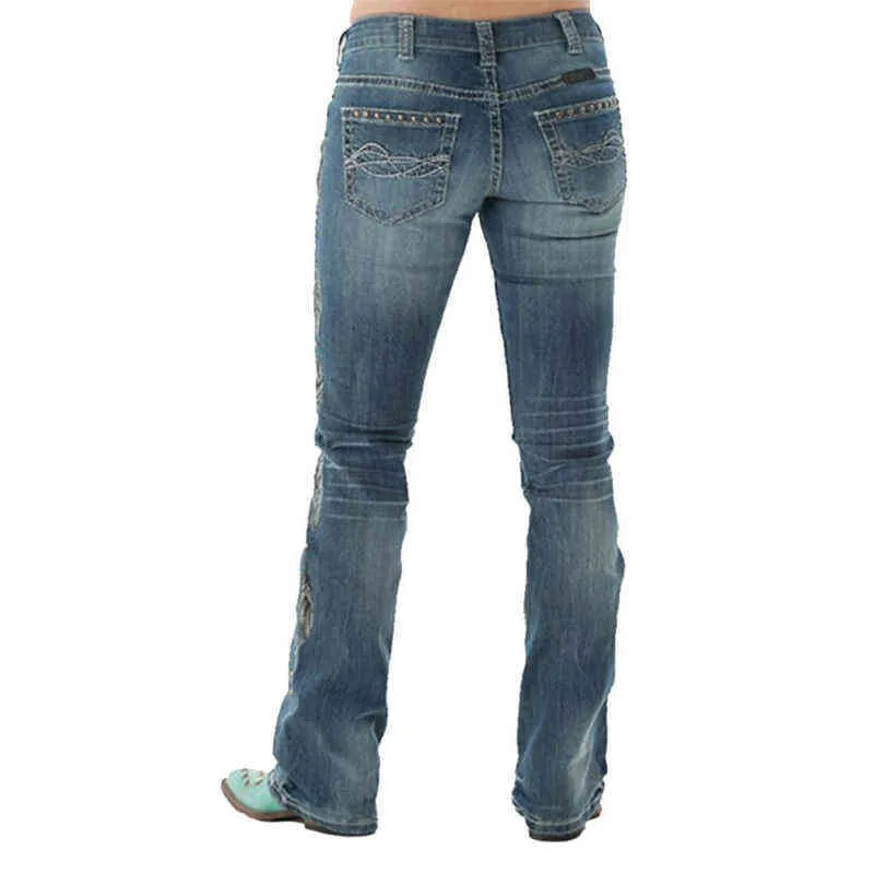 Herbstmode Damen Denim Blue High Wait Jeans Retro Plain Lange Hose Lässig gewaschener Stil Bequeme Streetwear Hose 211129