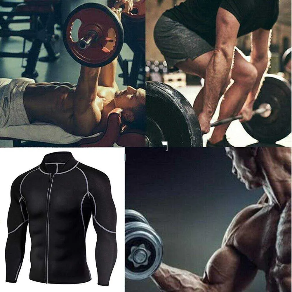 Men Sweat Sauna Suit Weight Loss Neoprene Workout Shirt Body Shaper Gym Compression Top Fitness Long Sleeve Shapewear