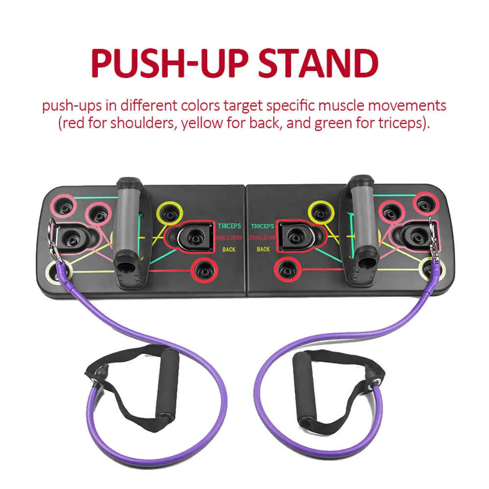 2 en 1 Push Up Rack Resistance Band Board Hommes Femmes Exercice Push-up Stands Body Building Training System Home Fitness Equipment X0524