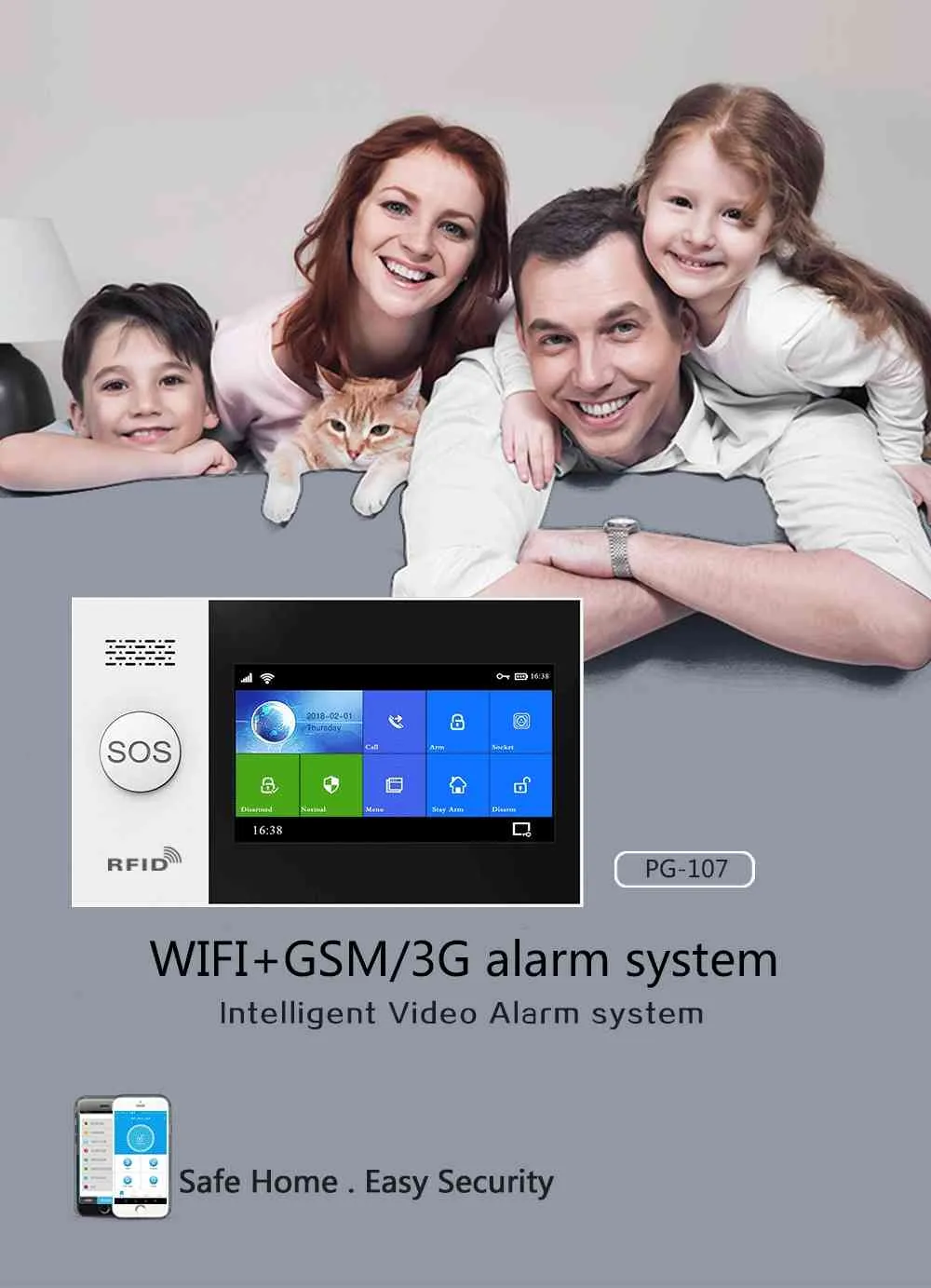 Pg-107 3g GSM WIFI Hemsystem Tuya Smart Life App Wireless 433MHz Säkerhetslarmsats Stöd Alexa Google Assistant