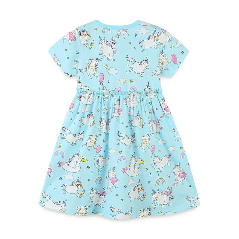 Salto Metri Arrivo Unicorno Vestiti bambini Cotone Estate Principessa Ragazze Abiti Festa Compleanno bambini Tutu Vestito carino 210529