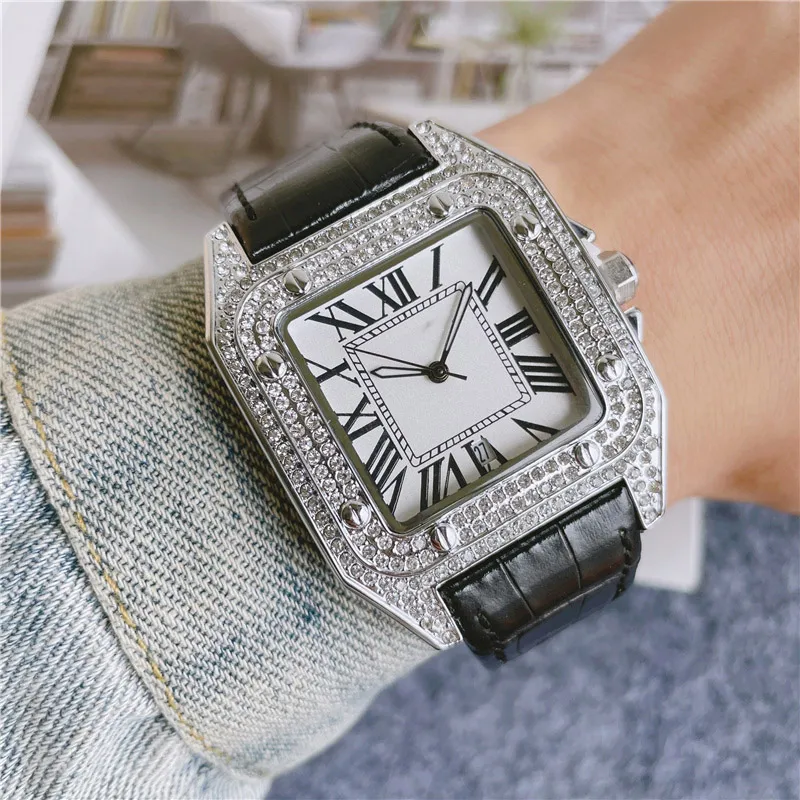 Marque de mode montres hommes carré cristal Style haute qualité bracelet en cuir montre-bracelet horloge CA56