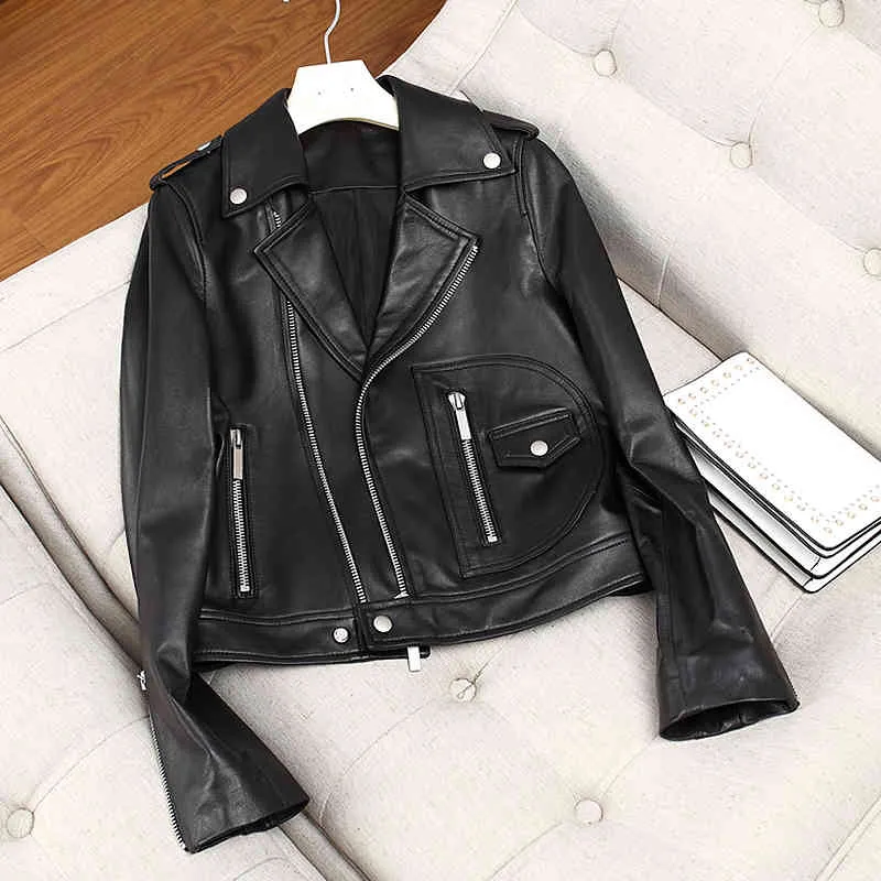 Veste en simili cuir rouge femmes manteaux courts minces moto biker noir streetwear moto s 210430