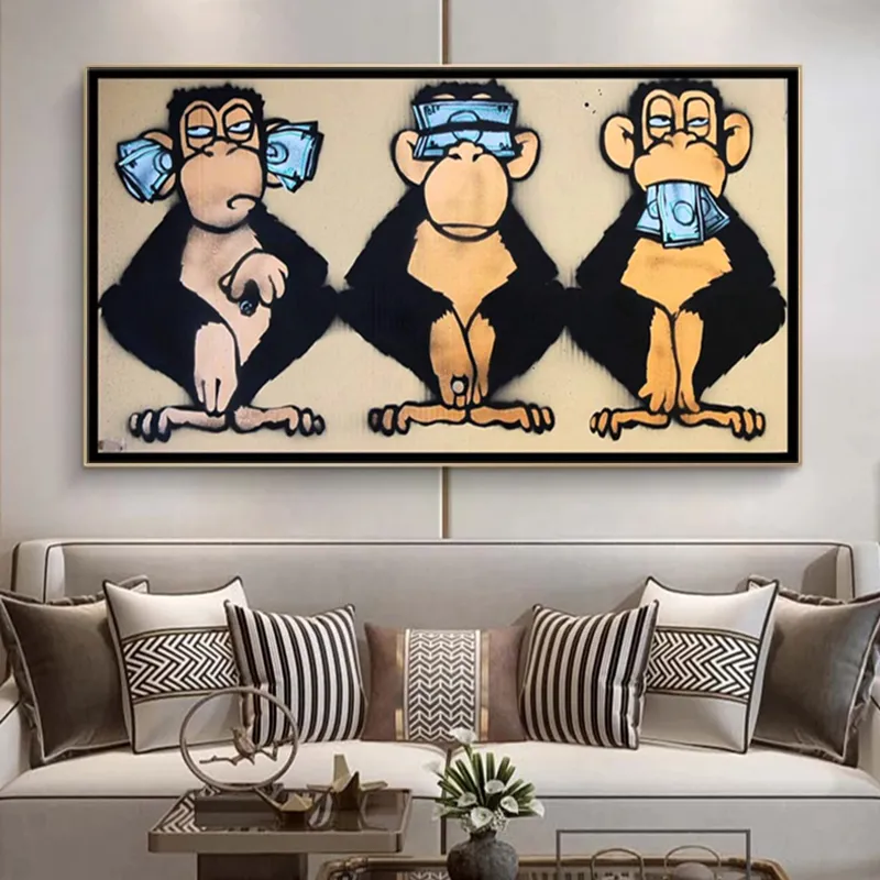 3 Monkeys Poster Cool Graffiti Street Art Canvas Painting Wall Art For Living Room Home Decor Posters And Prints7957707