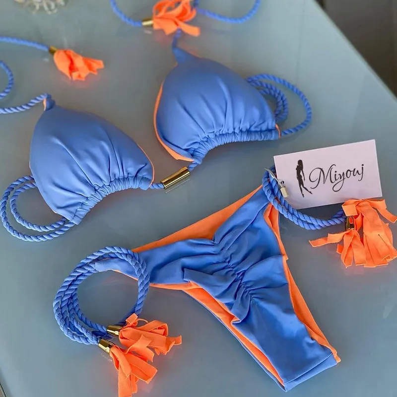 Miyouj Tangong Bikini Set Blaue Farbe Badeanzug Frau Sexy Badeanzüge Zwei Teil Bikinis Dreieck Bandage Weibliche Beachwear 220226
