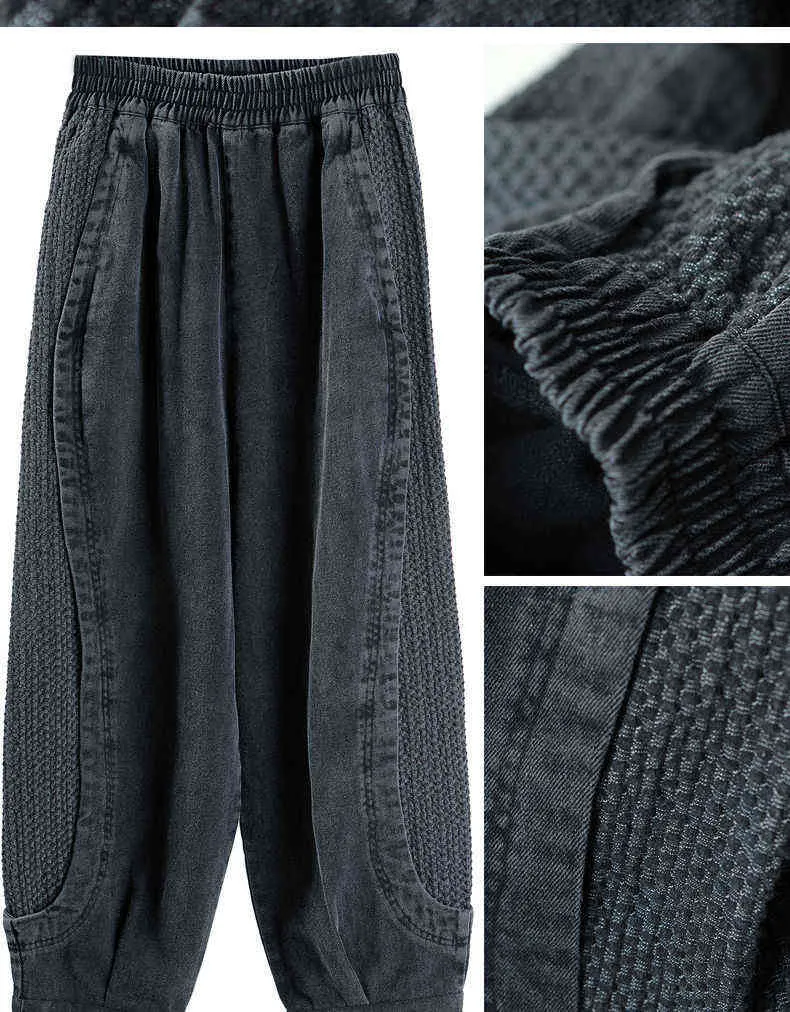 Hohe Taille Jeans Damen Herbst Weites Bein Haremshose Baggy Vintage Lässige elastische Denimhose Traf Black 211129