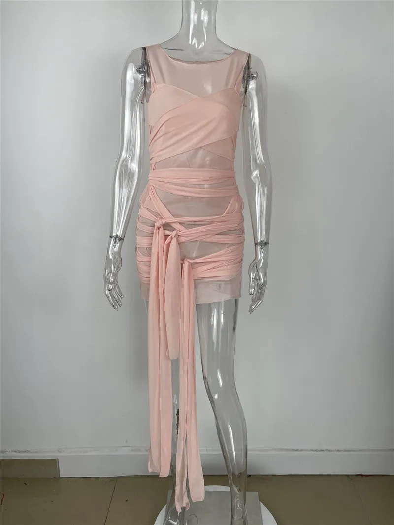 Сексуальное сетчатое бандажное платье больших размеров, летняя одежда для женщин, клубная одежда на день рождения, облегающие мини-платья D12-BI30 L118