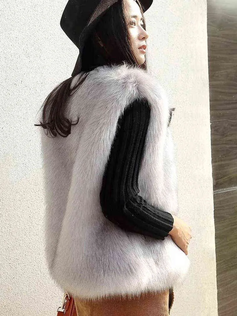 الشتاء الإناث الفراء سترة معطف دافئ أبيض أسود رمادي سترة كبيرة الحجم 2xl أكمام 211123