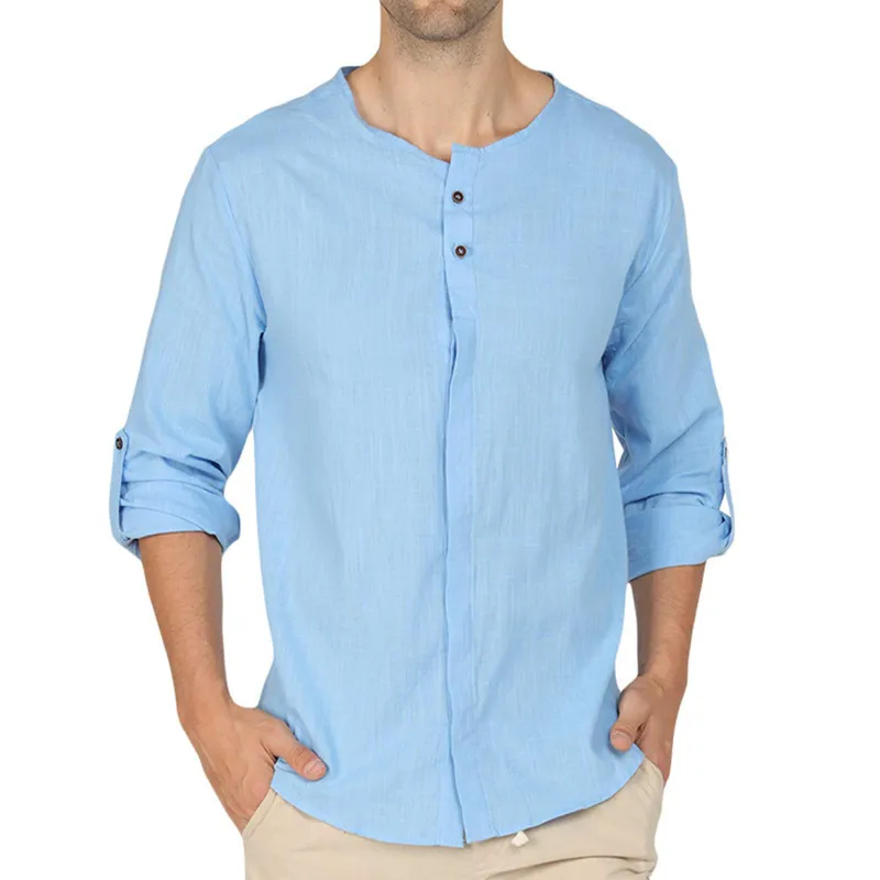 Chemises en lin pour hommes Automne Casual Col à manches longues Chemise pour hommes Lâche Solide Camisas Coloré Confortable Chemise surdimensionnée 210524