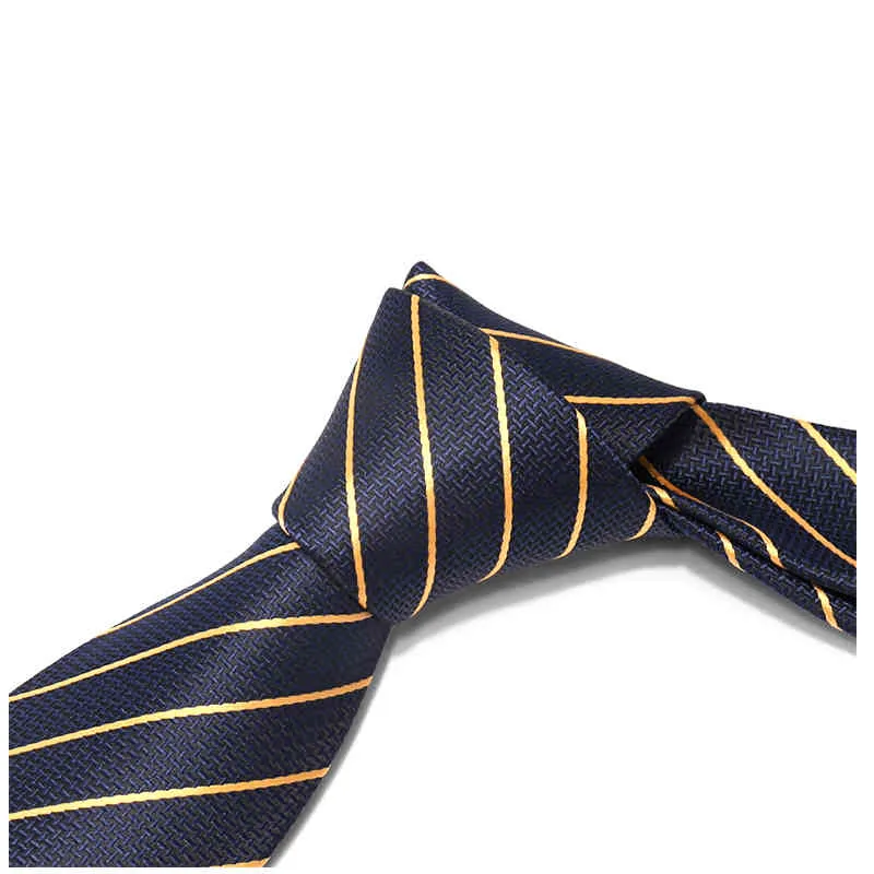 Cravate rayée bleue en soie Polyester pour hommes, marque de styliste, 8CM, mode de mariage, robe de luxe, costume, cravate avec boîte-cadeau