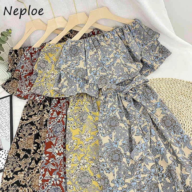 NEPLOE SEXY SLASH Neck Axel Strapless Print Jumpsuits Kvinnor Hög midja Hip Wide Ben Bodysuits Sommar Skriv ut Holiday Playsuit 210423