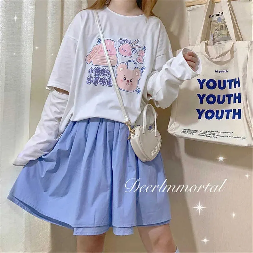 Japonais 2 couches Tutu mignon mini jupes été all-match a-ligne jupe plissée femme bleu taille haute collège style jupe courte 210619