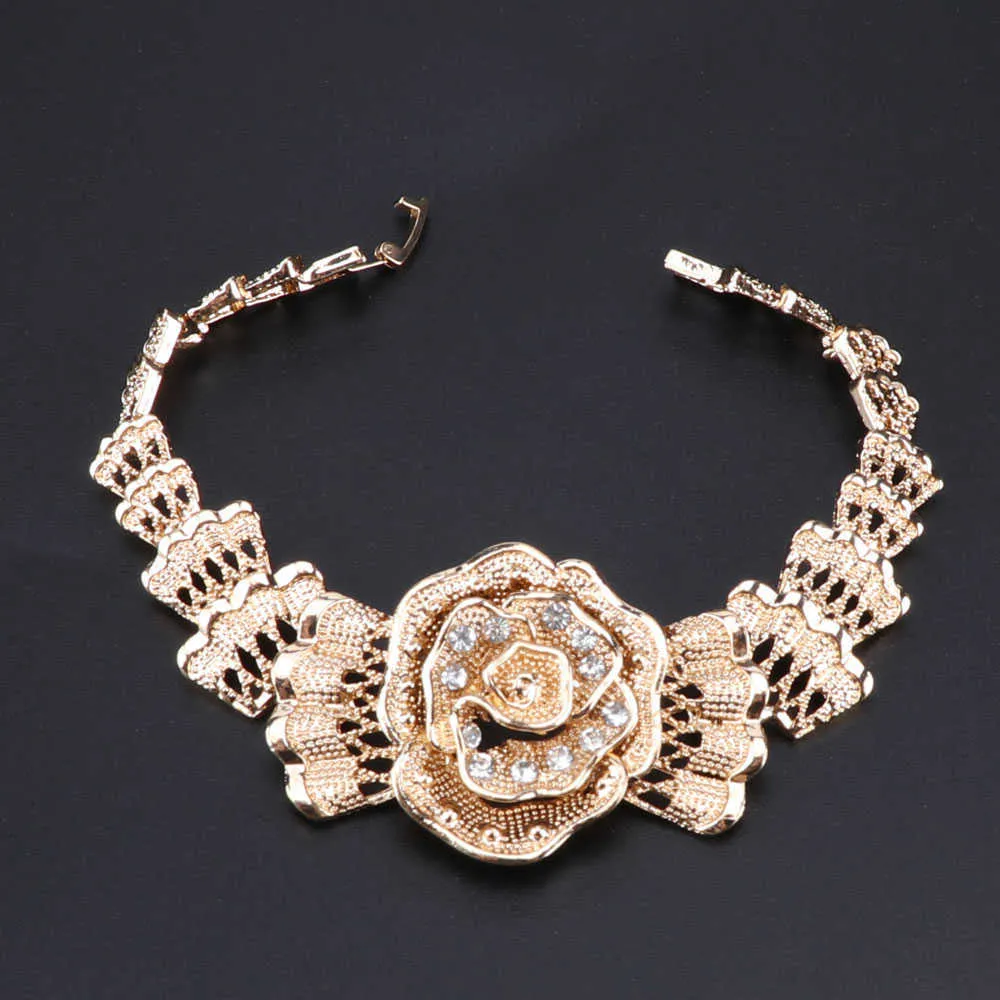 Mode afrikanska pärlor smycken set nigeria kvinnor blomma formade halsband örhängen smycken sätter Dubai guld färg smycken set h1022