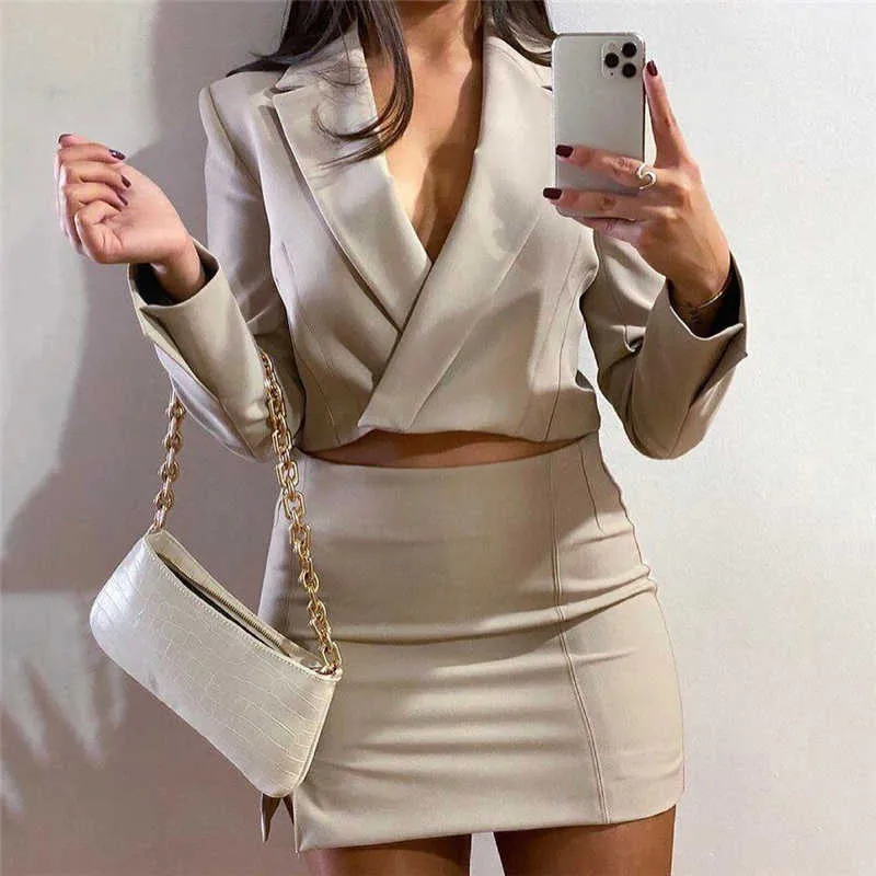 Women Solid Spring Set Blazer,High Waist Skirt Office Lady Jacket Skirt Suits Sold Separately Women's Costumes 210730