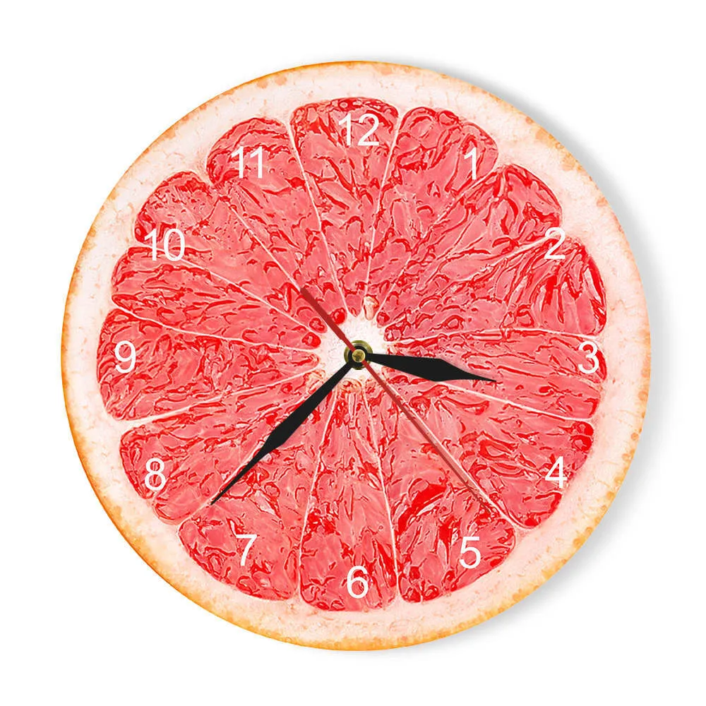 Relógio de parede de frutas de limão laranja na cozinha Cal Pomelo Design de design moderno relógio home decor parede de parede Horologe não tique-se 210325