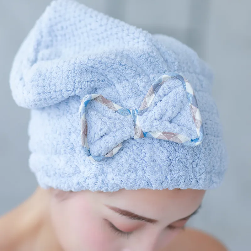 Bonnet de douche avec nœud en cheveux de corail épaissi absorbant en fibre superfine à séchage rapide bonnet de princesse de dessin animé