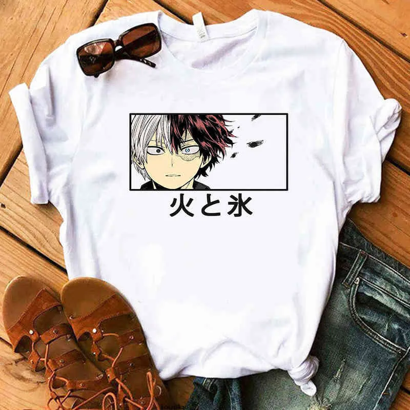 Shoto Todoroki T-Shirt Estate Donna Stampa Anime Magliette My Hero Academia Harajuku Hip Hop Boku No Hero Academia Unisex Top G220310