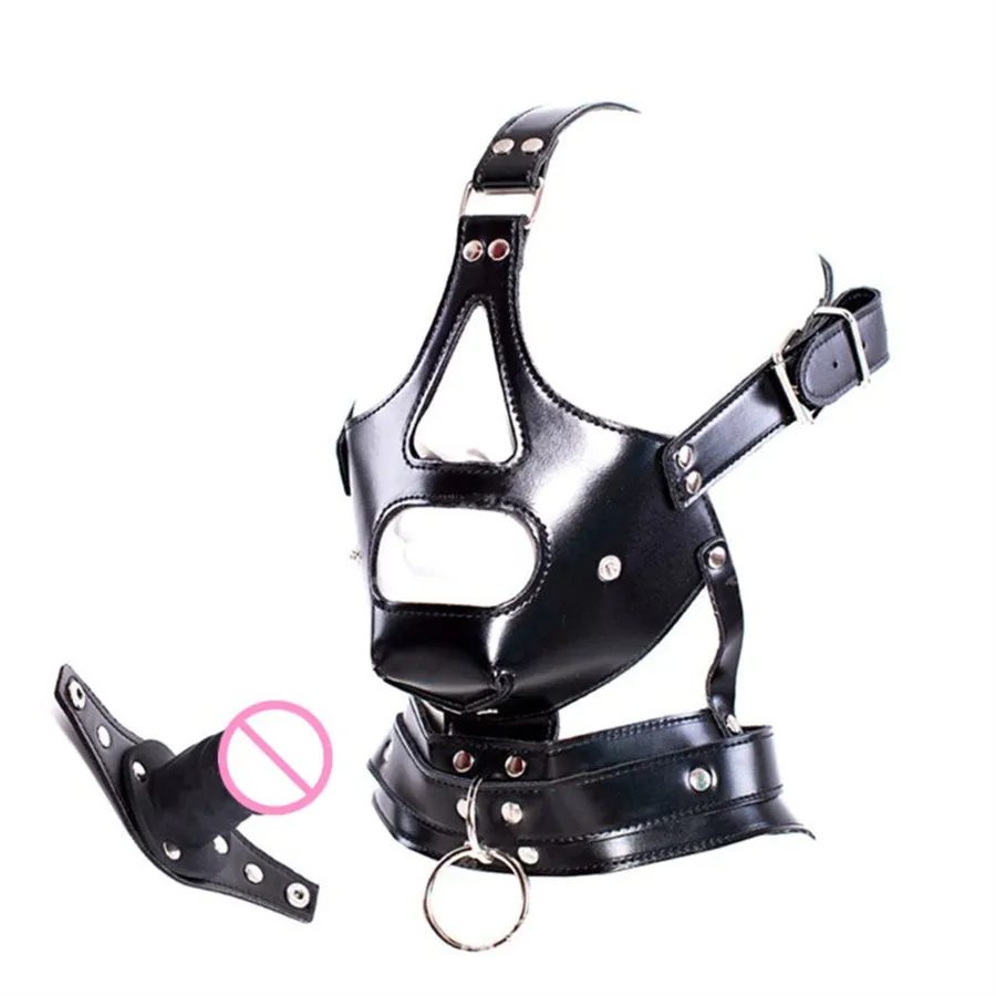 Läderfetisch Headgear BDSM Bondage Mask Hood Restraint Vuxen Cosplay Female Man Toy 2107225112425