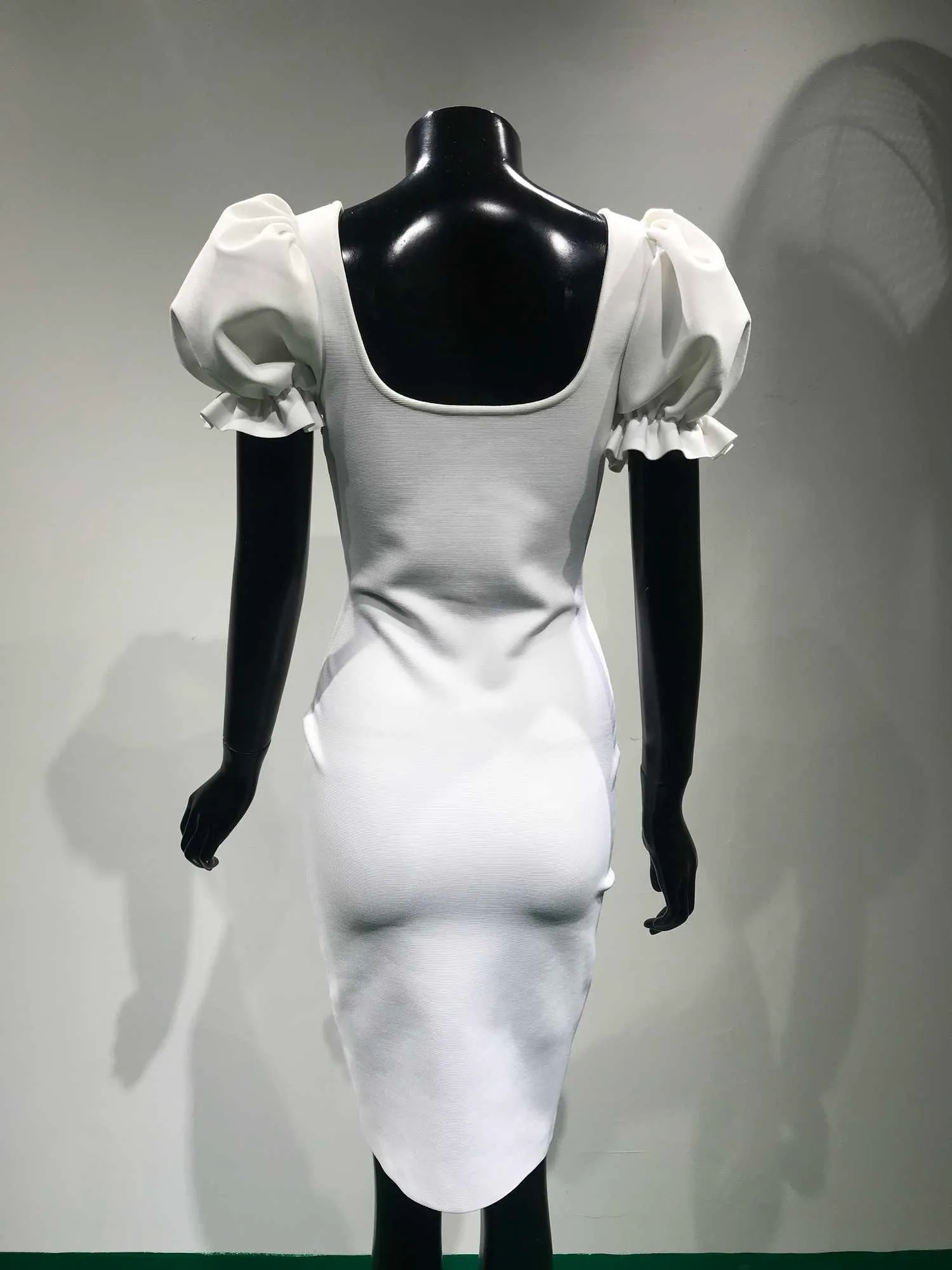 Moda donna sexy sbuffo manica corta cerniera bianco vestito dalla fasciatura designer elegante sera celebrità festa vestido 210527