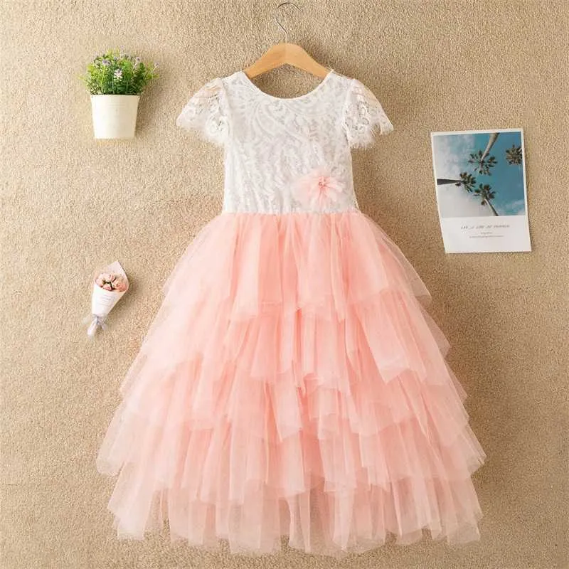 children's sets wear girls summer lace dress multi-layer mesh puffy skirt