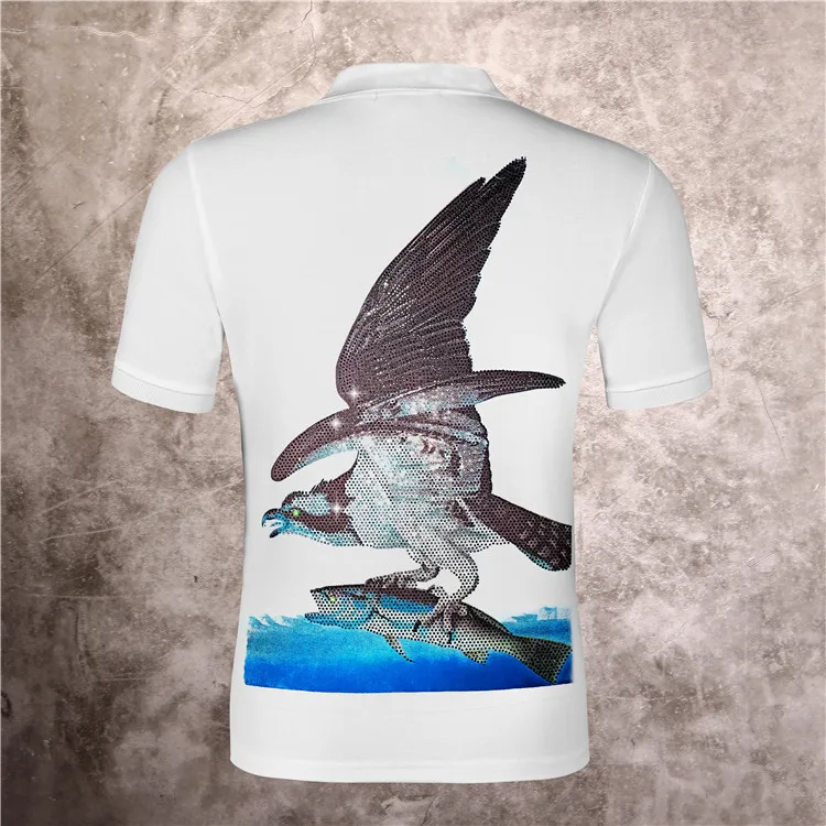 Summer Menswear Designer Niemiecki Rock Punk gorący diament Eagle Catch Catch Fish Modal Polo Shirt Pure Cotton Slim Hip Hop Male Stand Koszulka #0008