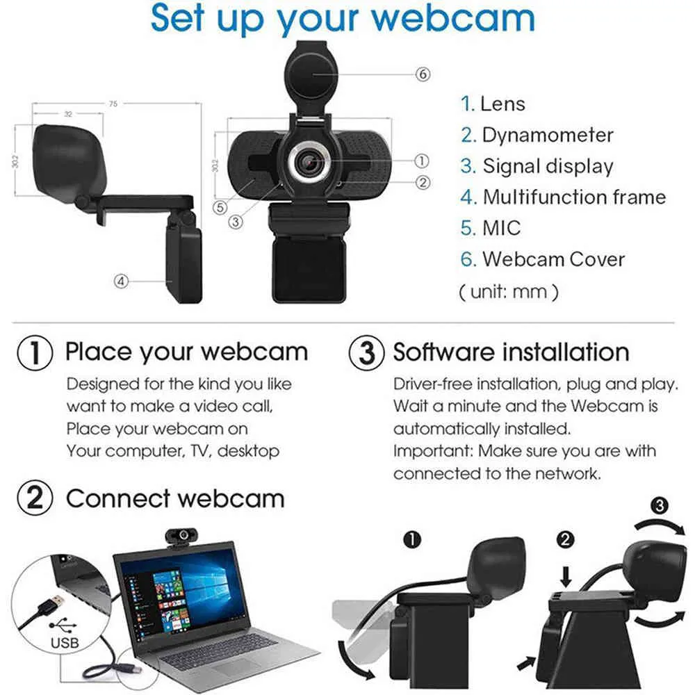 USB with Microphone HD cam Cover 1080P PC YouTube Video Computer Camera Web Cam Twitch Steam Streaming