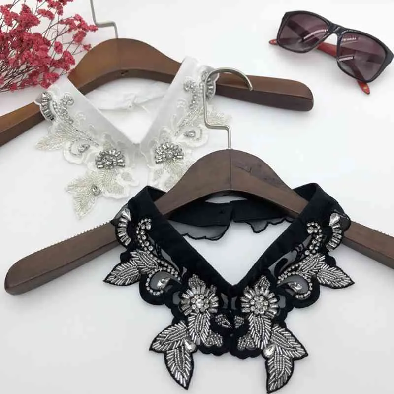 Luxurious Jewelry Decorative False Collar Necklace Dickey Handmade Beading Leaves Pattern Embroidery Choker Half Shirt