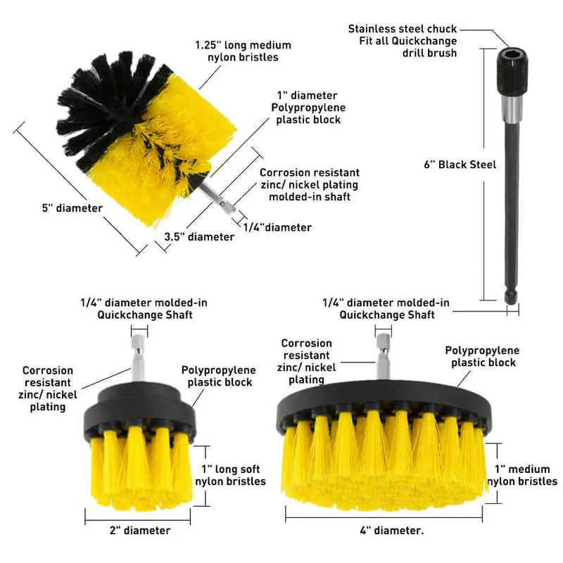 Kit de brosse de perceuse électrique tout usage nettoyant Auto pneus outils de nettoyage pour carrelage salle de bain cuisine ronde en plastique brosses à récurer 21216r