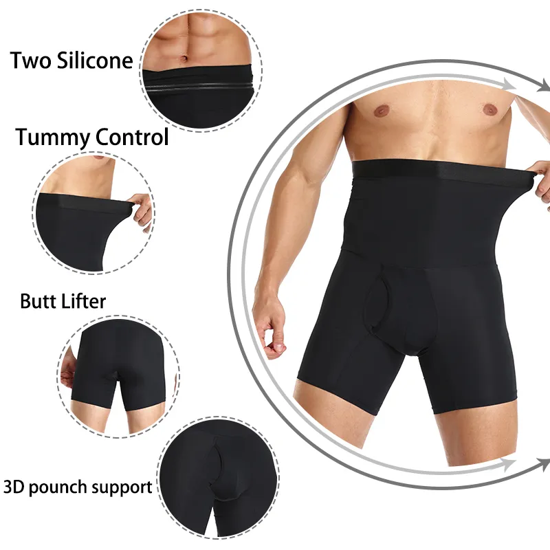 Hommes Shorts corps Shaper Compression taille haute formateur ventre contrôle minceur Shapewear caleçon boxeur Fajas