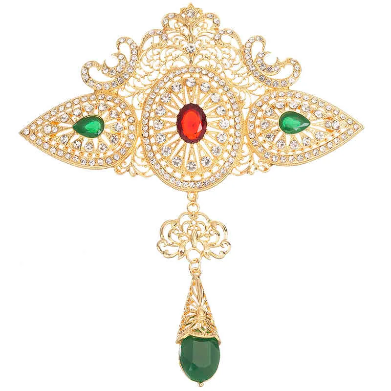 Stor marockansk stil klassisk guldkristall ihålig brosch med rhinestone arabiska bröllopsmycken