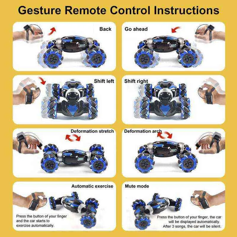 RC Car 4WD R Control Stunt Car Gesture Induktion Twisting Off-Road Vehicle Drift RC Toys med lätt musik 211029