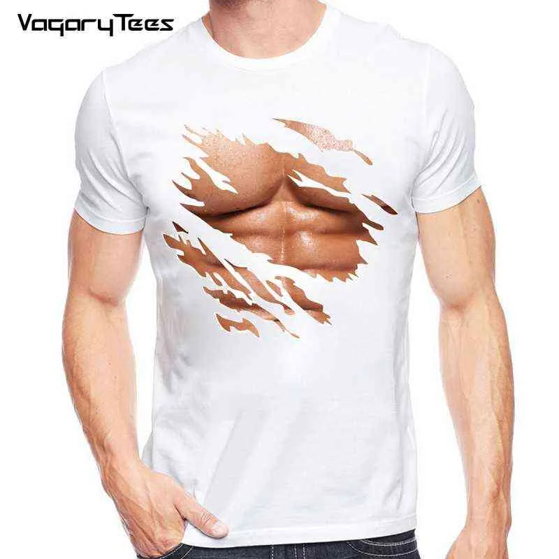 Gros Seins Sexy Estomac Pack Abs imprimer T-shirt à manches courtes pour hommes Été Motif Créatif Drôle Modal Tops nouveauté Tees Y220214