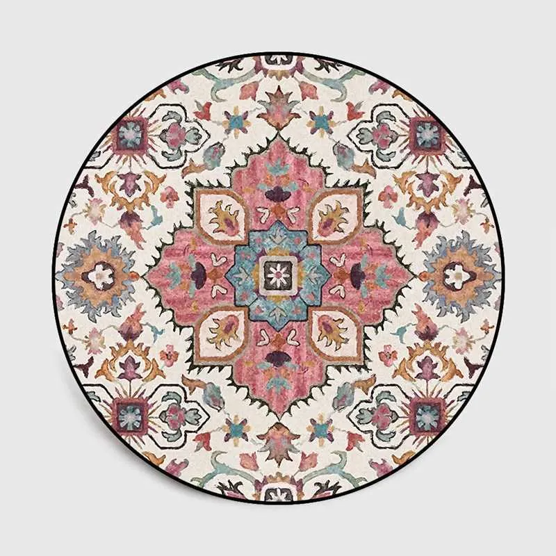 Индийский этнический стиль ковринга Коврик для гостиной Цветочный узор Круглый ковер круглые комнаты могут быть механическими стиркой 210626