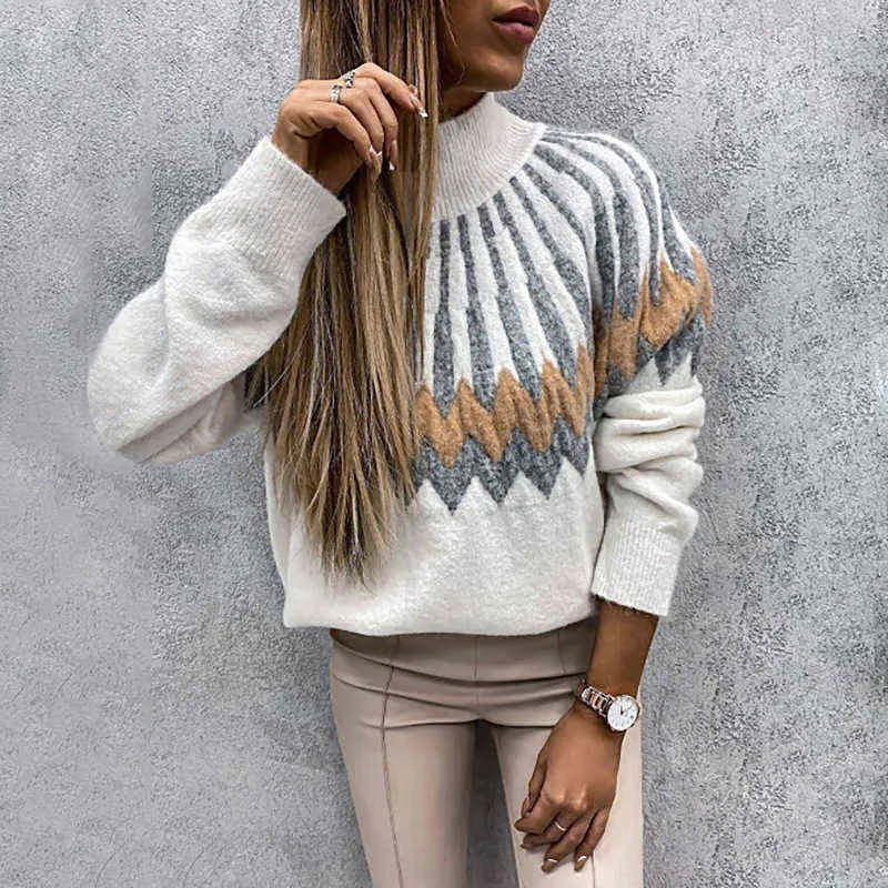 New Women Autumn Turtleneck Knit Sweater Winter Fashion Printed Long Sleeve Warm Sweater Lady Casual All-match Elegant Pullovers Y1110