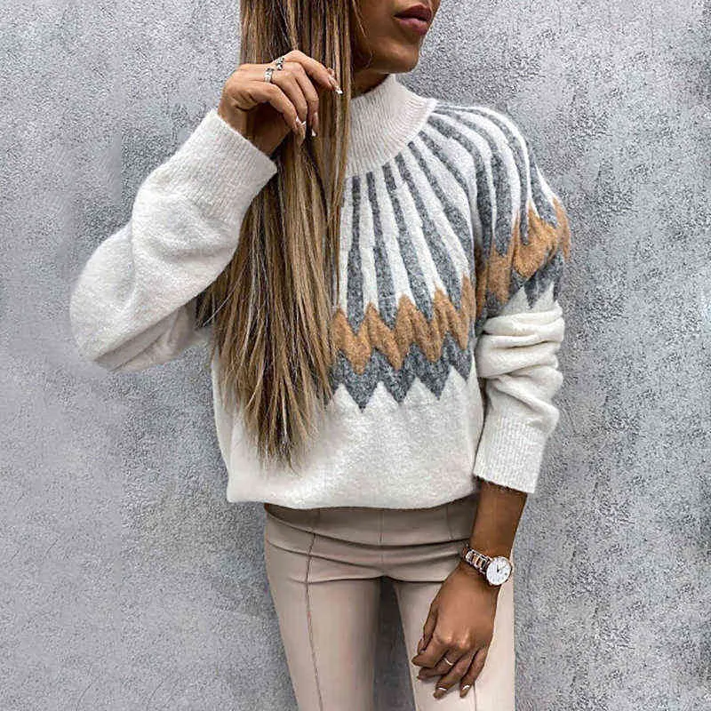 새로운 여성 가을 ​​터틀넥 니트 스웨터 겨울 패션 인쇄 긴 소매 따뜻한 스웨터 레이디 캐주얼 모든 일치 우아한 풀 오버 Y1110