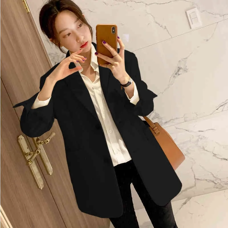 Koreański styl OL Wear Wear Blazer dla kobiet Jesień Slim Eleganckie Blazery Damskie Topy Garnitur Casual Single Breasted Coat 210514