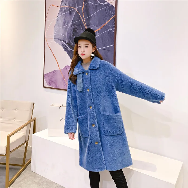 Winter Herbst Natürliche Echte Wolle Schafe Pelz Lange Mäntel Schlanke Echte Lamm Mantel Elegante Casual Jacke Outer 210427