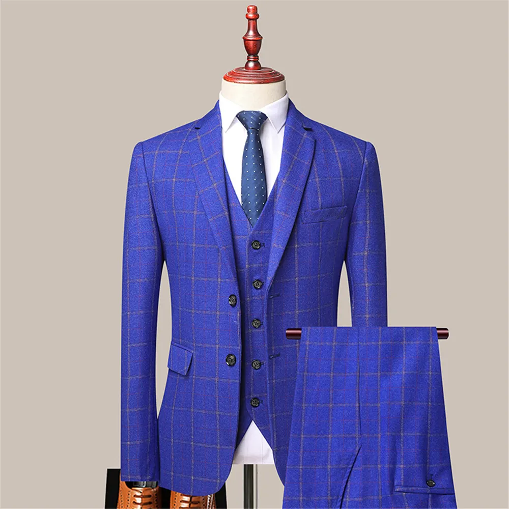 Dreiteiliger Blazer für Herren, formelle Business-Plaids, Anzüge für Herrenmode, Plaid